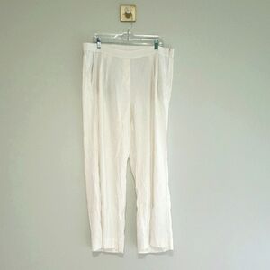 J. Jill Love Linen Wide Leg Pants XL Cream Ivory Pockets Lagenlook Coastal Beach